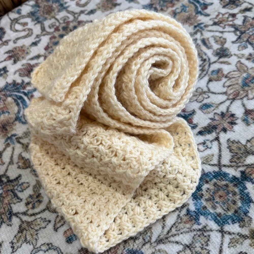 Vintage Handmade Cream Crochet Long Knit Scarf 71-73” Long Gift Wrapped